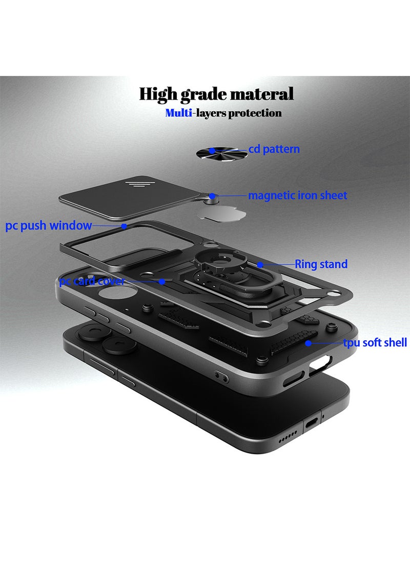 غطاء هاتف لـ Xiaomi Poco X8 Pro مع غطاء للكاميرا وحامل حلقي، وحامل سيارة مغناطيسي متوافق، وغطاء واقي صلب من الخلف وحواف ناعمة مقاوم للصدمات - Image 5