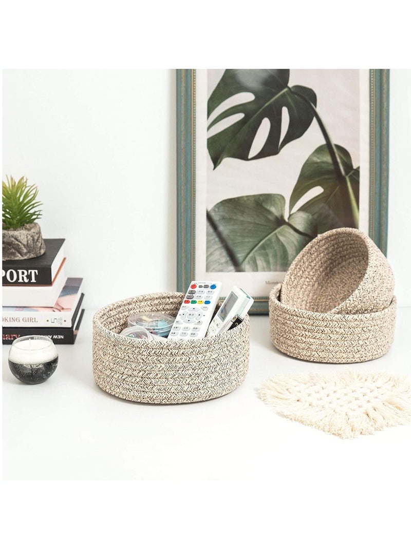 Cotton Rope Nesting Baskets, 3 Pack Woven Cotton Rope Storage Basket, Lovely Closet Baskets Bins for Shelves, Rope Storage Baskets Mini Table Basket Organizer for Small Household Items (Brown) - Image 2