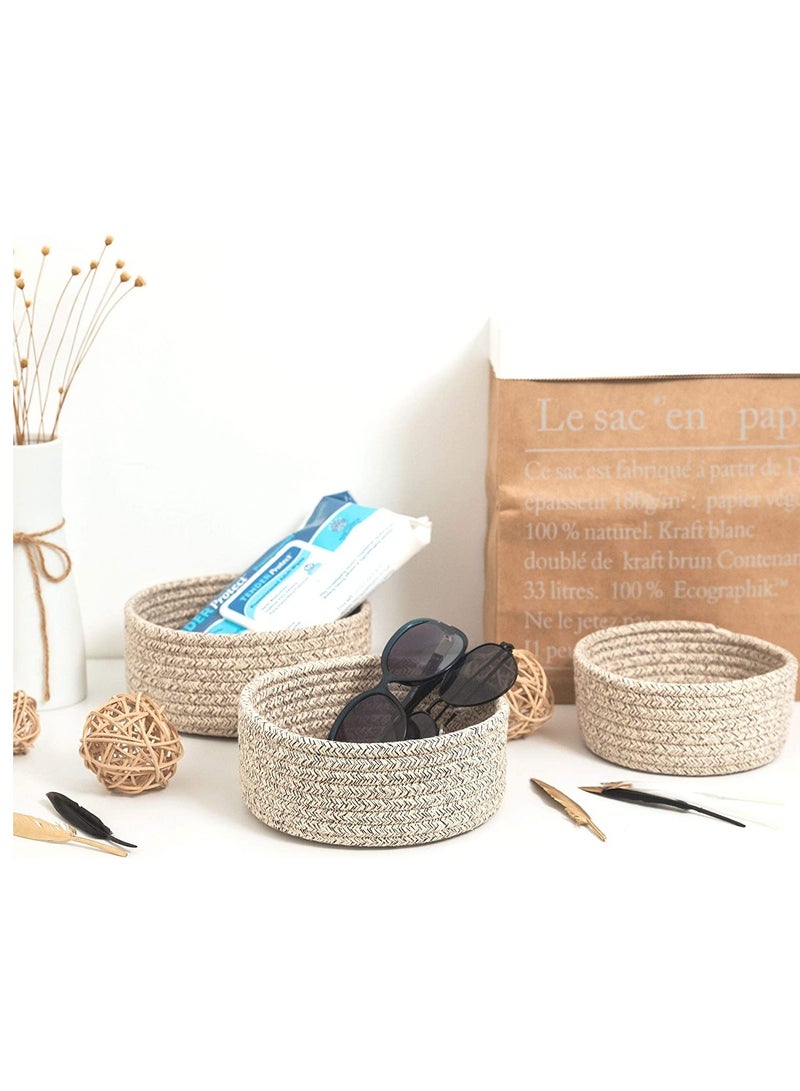 Cotton Rope Nesting Baskets, 3 Pack Woven Cotton Rope Storage Basket, Lovely Closet Baskets Bins for Shelves, Rope Storage Baskets Mini Table Basket Organizer for Small Household Items (Brown) - Image 5