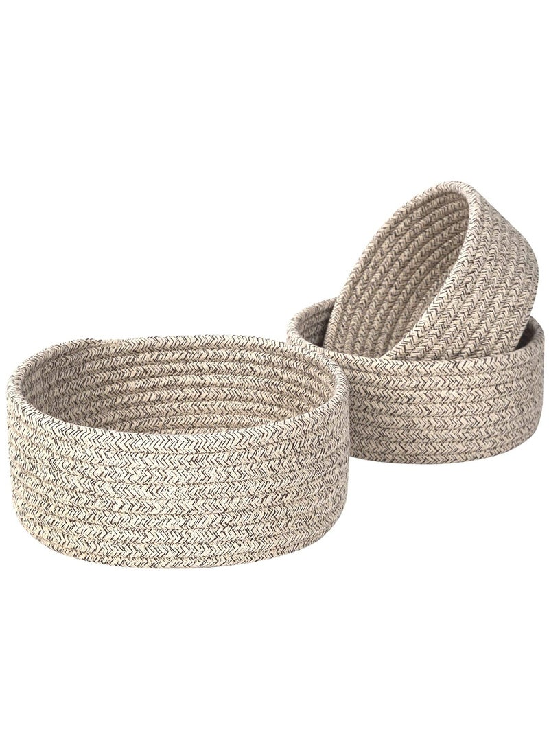 Cotton Rope Nesting Baskets, 3 Pack Woven Cotton Rope Storage Basket, Lovely Closet Baskets Bins for Shelves, Rope Storage Baskets Mini Table Basket Organizer for Small Household Items (Brown) - Image 1