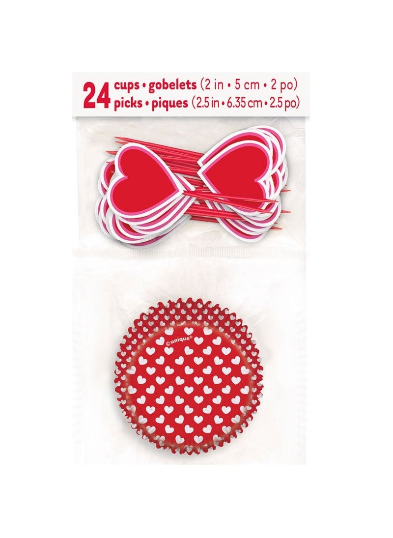 Unique Heart Pattern Valentine Cupcake Kit Red White Paper 24-Pack - Image 2