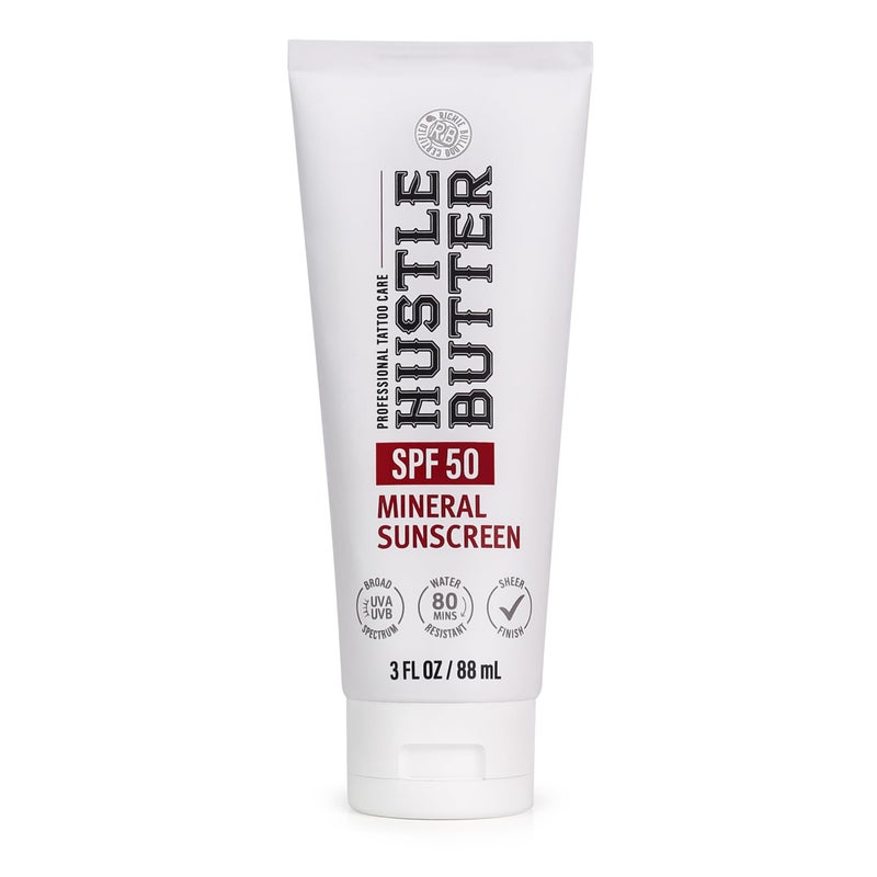 hustle butter deluxe Hustle Butter Tattoo Aftercare Sunscreen - Tattoo Sunscreen Lotion - Fade Protection, SPF 50, Hydrating with Shea Butter & Coconut Oil, TSA-Friendly, Water Resistant, Non-Greasy, 3 oz - Image 1