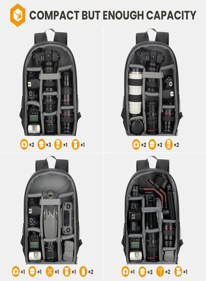 TARION Camera Backpack, Waterproof Photography Case Bag with 14'' Laptop Compartment and Rain Cover for DSLR SLR Camera Lens Flash Accessories, Tb-m-black, M, Compact - Image 2