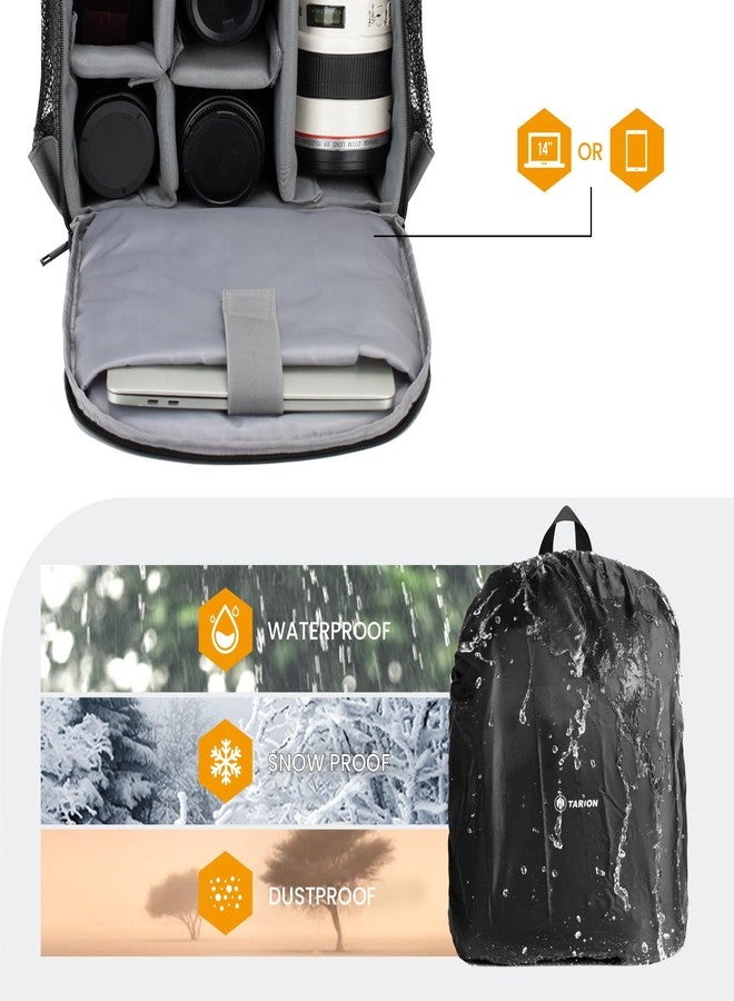TARION Camera Backpack, Waterproof Photography Case Bag with 14'' Laptop Compartment and Rain Cover for DSLR SLR Camera Lens Flash Accessories, Tb-m-black, M, Compact - Image 5