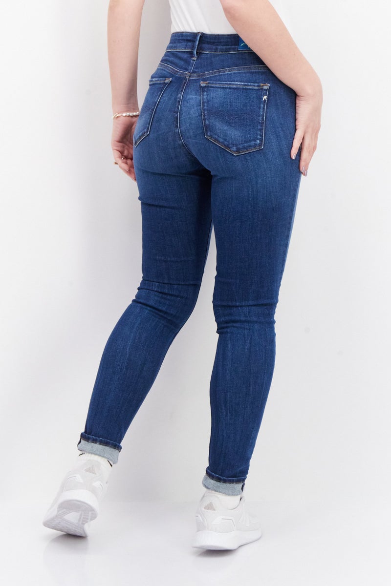 Replay Women Skinny Fit Stretchable Washed Denim Jeans, Blue - Image 4