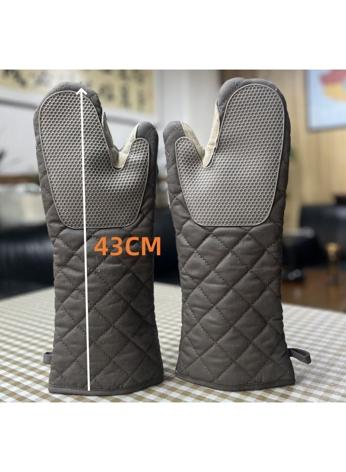 Extra Long Heat Resistant Oven Gloves Thick Leather Reinforced Silicone Grip BBQ Baking Kitchen Gloves for Home & Commercial Use - Image 2