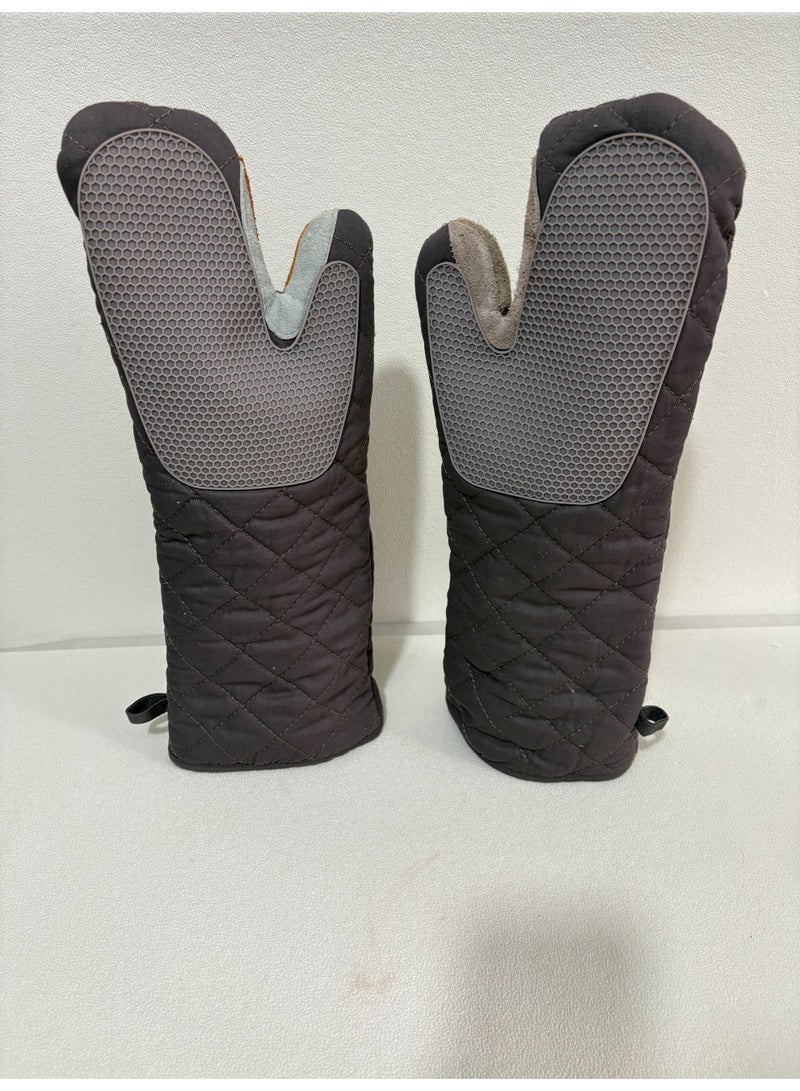 Extra Long Heat Resistant Oven Gloves Thick Leather Reinforced Silicone Grip BBQ Baking Kitchen Gloves for Home & Commercial Use - Image 5