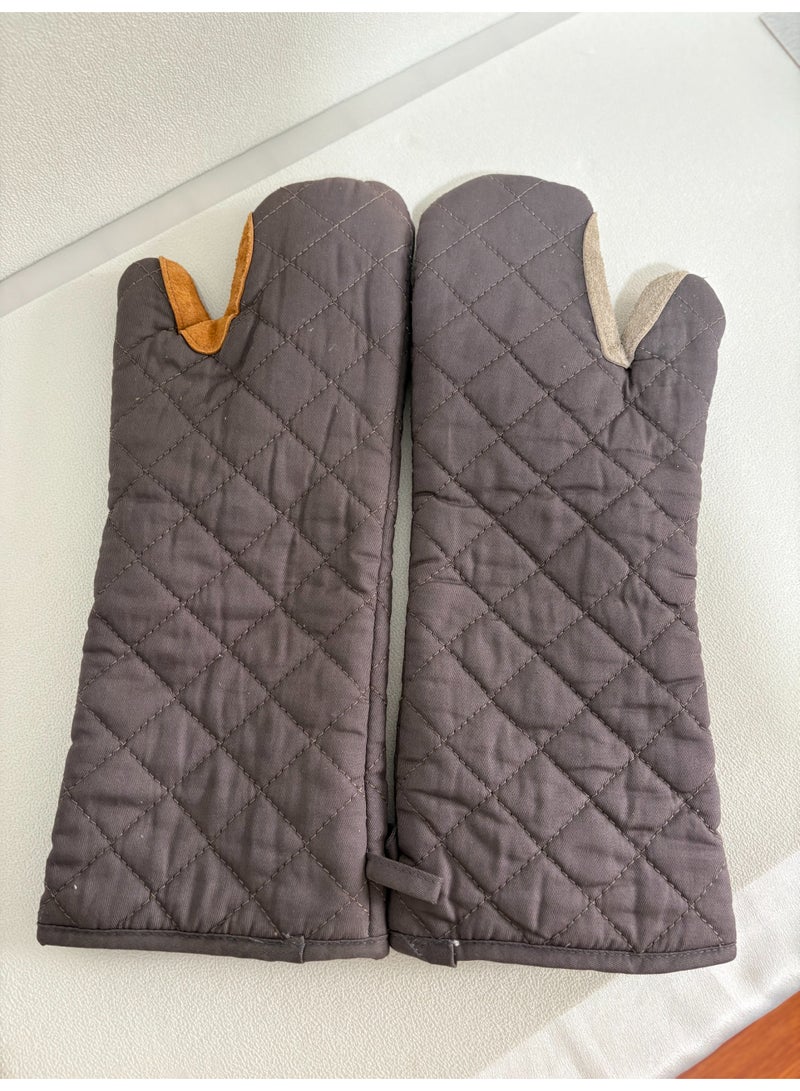 Extra Long Heat Resistant Oven Gloves Thick Leather Reinforced Silicone Grip BBQ Baking Kitchen Gloves for Home & Commercial Use - Image 4