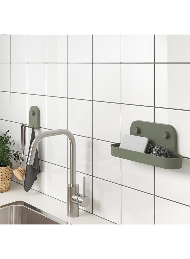 Wall shelf with suction cup, grey-green, 28 cm - Image 5