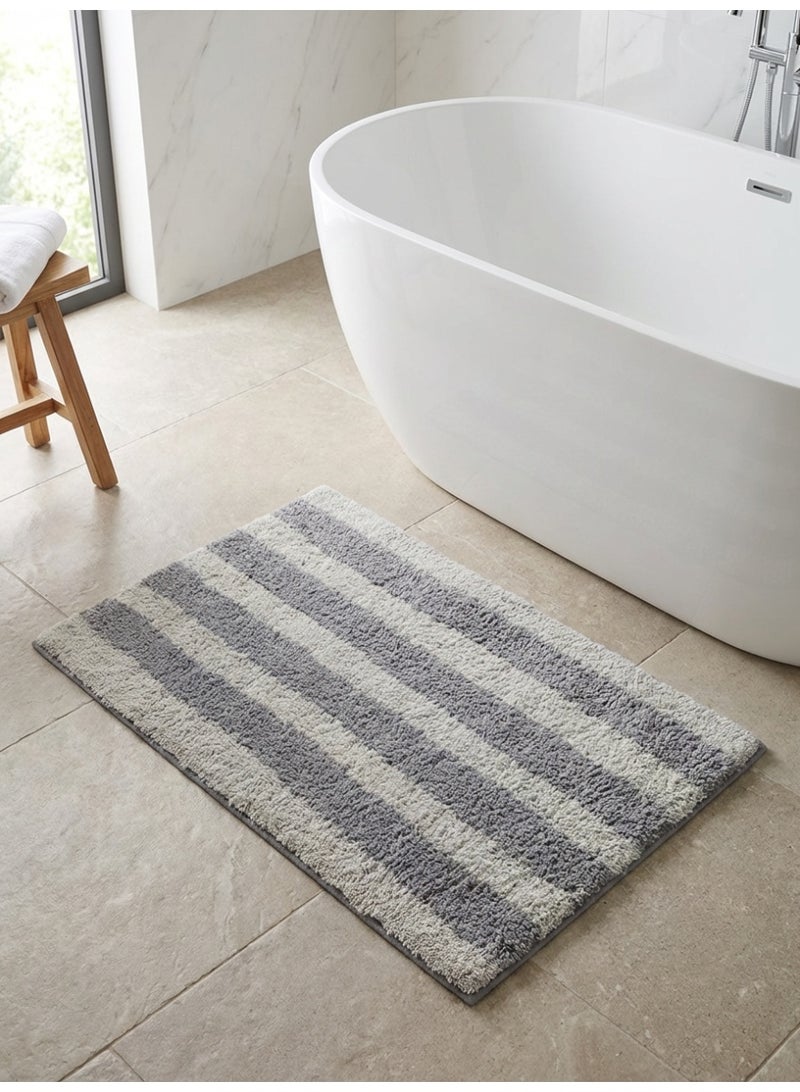 Ambrosia 50 x 80 cm Pure Cotton Linear Tufted Bathmat in Silver Stripes, featuring an anti-skid spray backing, highly absorbent non-slip plush bath mat - Image 4
