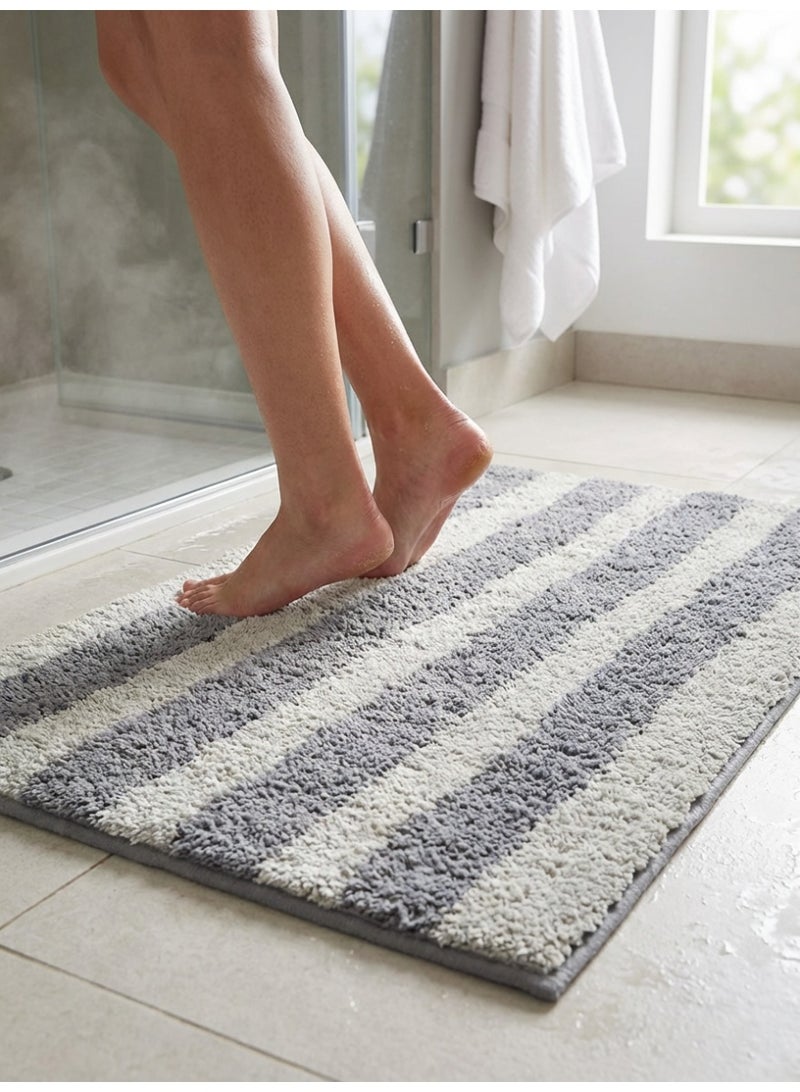 Ambrosia 50 x 80 cm Pure Cotton Linear Tufted Bathmat in Silver Stripes, featuring an anti-skid spray backing, highly absorbent non-slip plush bath mat - Image 3
