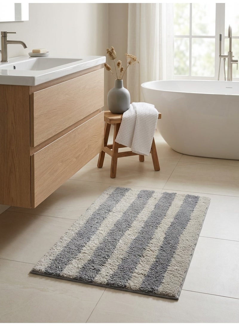Ambrosia 50 x 80 cm Pure Cotton Linear Tufted Bathmat in Silver Stripes, featuring an anti-skid spray backing, highly absorbent non-slip plush bath mat - Image 5