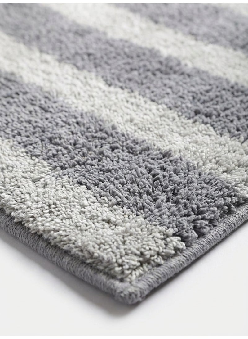 Ambrosia 50 x 80 cm Pure Cotton Linear Tufted Bathmat in Silver Stripes, featuring an anti-skid spray backing, highly absorbent non-slip plush bath mat - Image 2