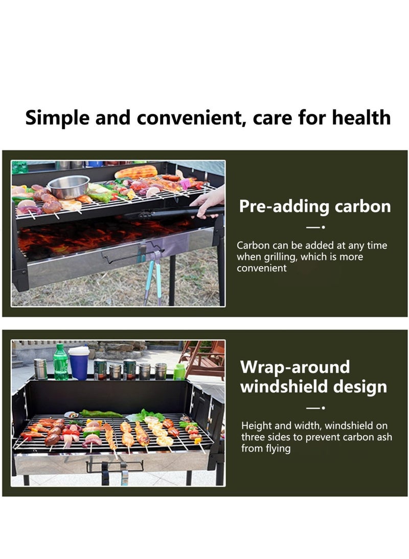 والالا شوايات الفحم للشواء، شواية محمولة، مجموعة شواء كباب، رف تخزين قابل للطي، درجة حرارة قابلة للتعديل بثلاث سرعات، شواية مقاومة للرياح، موقد شواء خارجي معدني كبير الحجم، أسود - Image 4