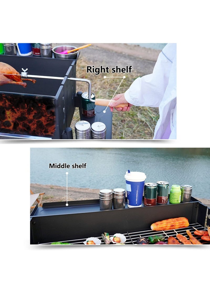 والالا شوايات الفحم للشواء، شواية محمولة، مجموعة شواء كباب، رف تخزين قابل للطي، درجة حرارة قابلة للتعديل بثلاث سرعات، شواية مقاومة للرياح، موقد شواء خارجي معدني كبير الحجم، أسود - Image 5