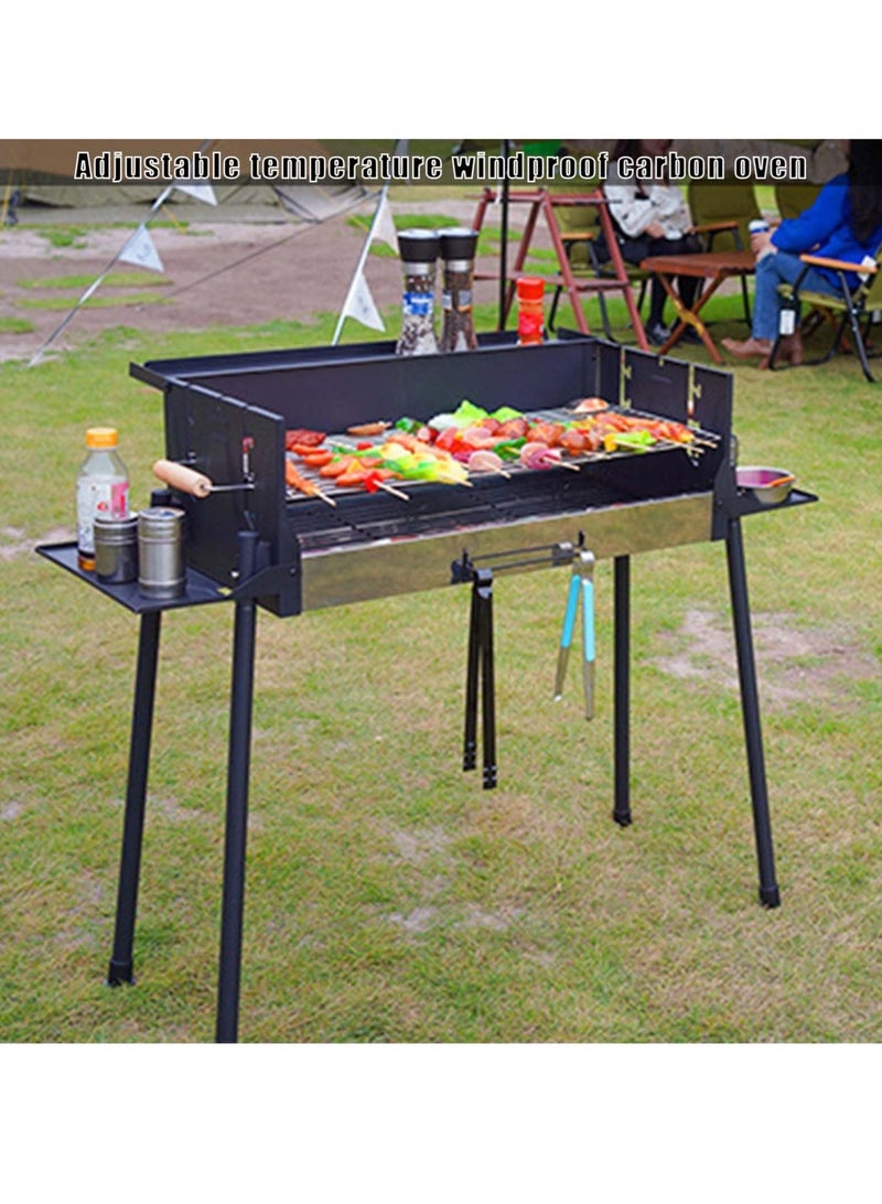 والالا شوايات الفحم للشواء، شواية محمولة، مجموعة شواء كباب، رف تخزين قابل للطي، درجة حرارة قابلة للتعديل بثلاث سرعات، شواية مقاومة للرياح، موقد شواء خارجي معدني كبير الحجم، أسود - Image 3