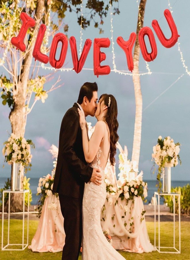 TONIFUL 16 Inch I Love You Balloons Valentine’s Day Decoration Letter Foil Balloons - Perfect for Romantic Valentine's Day Wedding Bridal Shower Anniversary Engagement Party Supplies（Red） - Image 3