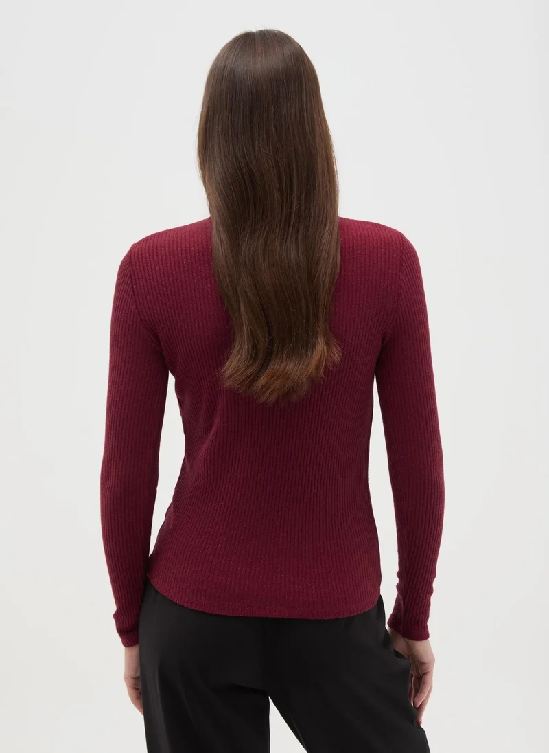 Ovs  OVS Crew Neck Top With Long Striped Red Sleeves Regular Fit for Women | Best Price UAE