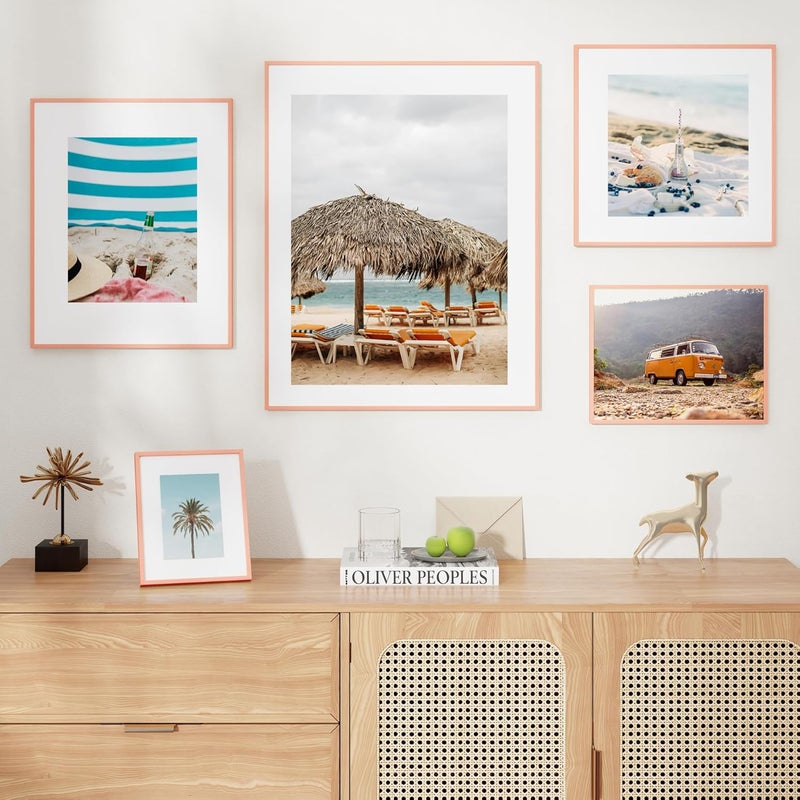 FLYJOE 8x10 Picture Frame with Mat to 5x7, Metal Picture Frame with Plexiglass,Rose Gold - Image 3