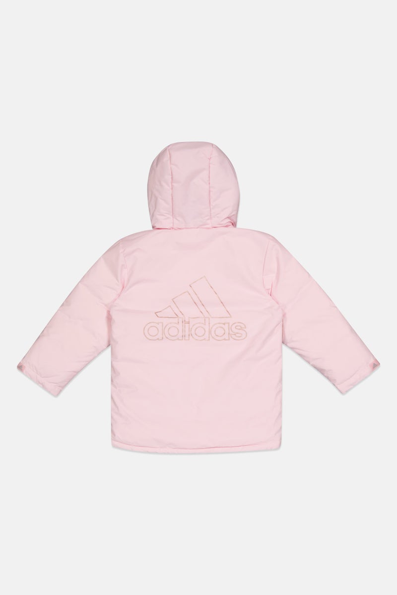 Adidas جاكيت بوفير خارجي للبنات، وردي، بشعار العلامة التجارية للأطفال - Image 3