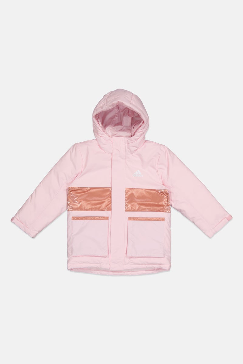 Adidas جاكيت بوفير خارجي للبنات، وردي، بشعار العلامة التجارية للأطفال - Image 2