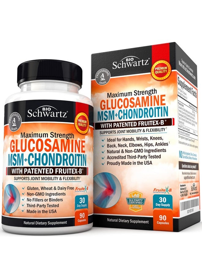 BioSchwartz - Glucosamine Chondroitin Msm 2110Mg Joint Support Supplement With Turmeric Curcumin For Hands Back Knee & Joint Health For Men & Women Glutenfree Nongmo Supplement Made In Usa 90 Capsules - Image 1