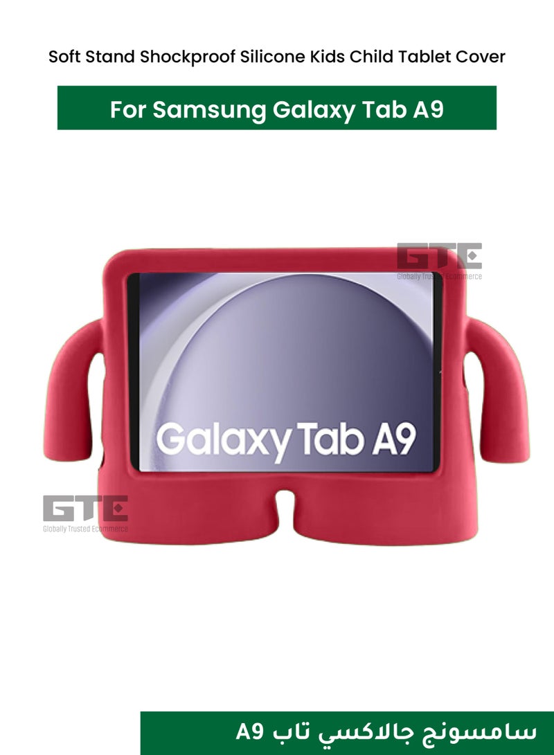 Soft Stand Shockproof Silicone Kids Child Tablet Cover for Samsung Galaxy Tab A9-Red