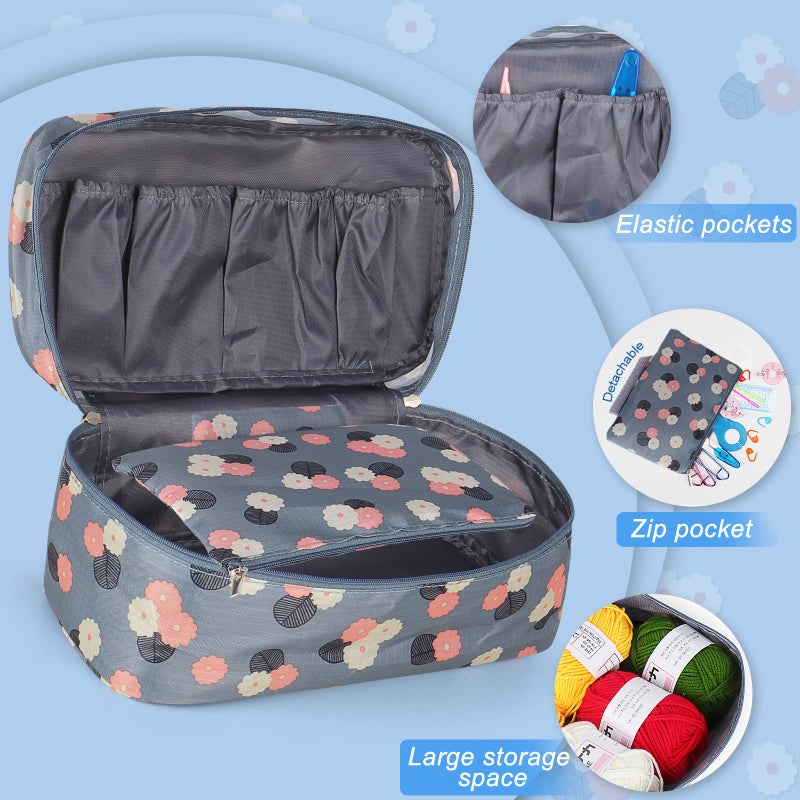 Aeelike Tunisian Crochet Kit for Beginners Adults, Starter Afghan Crochet Hooks Kit with Yarn, 11pcs 2mm to 8mm Aluminum Afghan Hooks Craft Set and Crochet Accessories Storage Bag, Blue Flower - Image 4