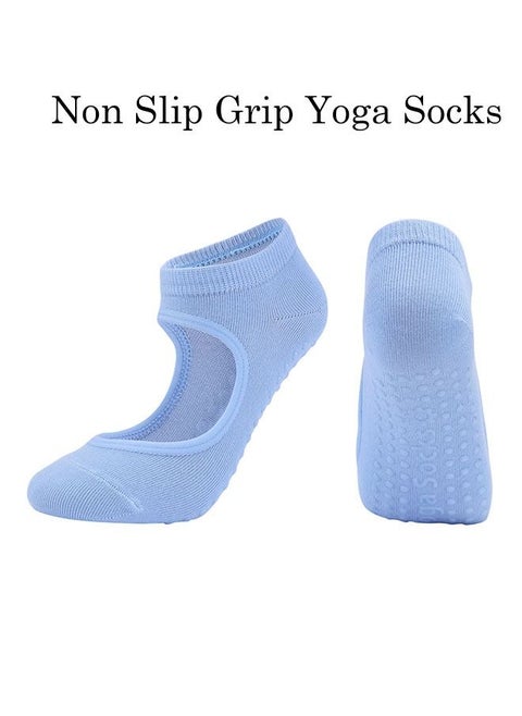 Professional Non Slip Grip Yoga Socks for Women, Ballet Dance Yoga Workout Sprot Socks ,Full Toe Grip Non-Slip Elastic Cuff Socks (Blue)