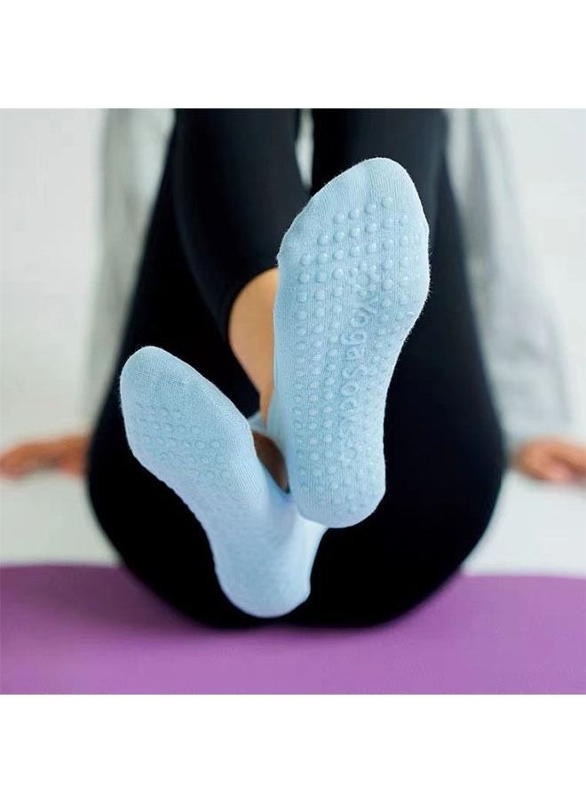 Professional Non Slip Grip Yoga Socks for Women, Ballet Dance Yoga Workout Sprot Socks ,Full Toe Grip Non-Slip Elastic Cuff Socks (Blue)