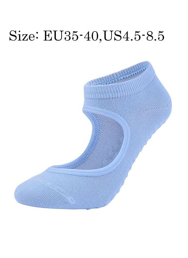 Professional Non Slip Grip Yoga Socks for Women, Ballet Dance Yoga Workout Sprot Socks ,Full Toe Grip Non-Slip Elastic Cuff Socks (Blue)