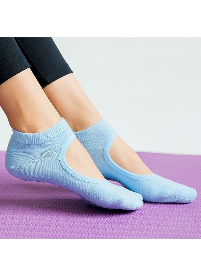 Professional Non Slip Grip Yoga Socks for Women, Ballet Dance Yoga Workout Sprot Socks ,Full Toe Grip Non-Slip Elastic Cuff Socks (Blue)