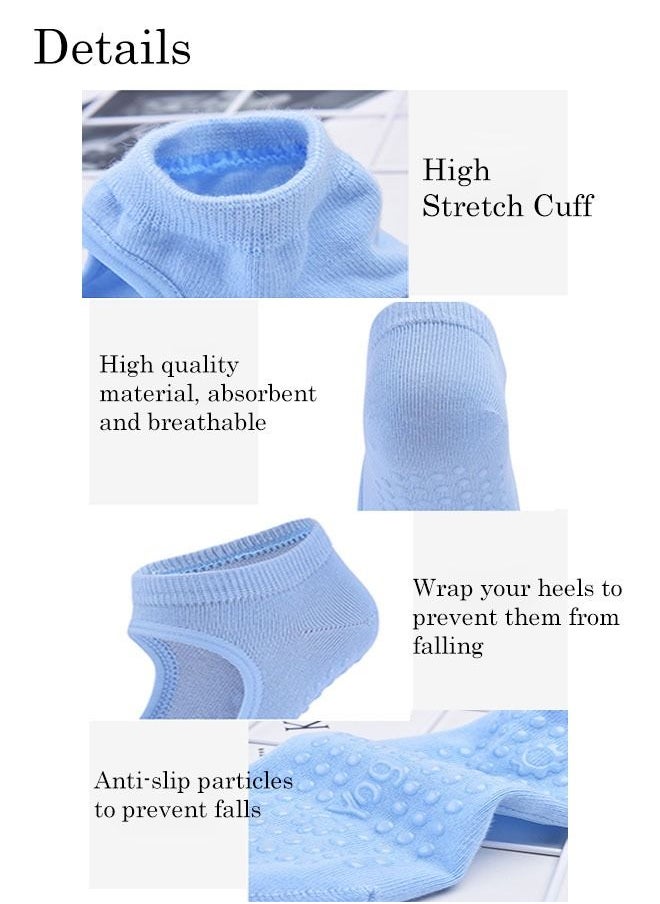 Professional Non Slip Grip Yoga Socks for Women, Ballet Dance Yoga Workout Sprot Socks ,Full Toe Grip Non-Slip Elastic Cuff Socks (Blue)