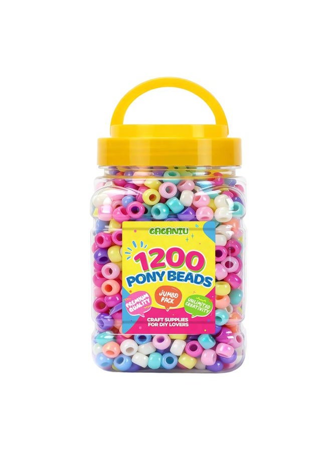 GAGANIU Pony Beads Bulk 1200 pcs Multi-Colored Plastic Beads for Bracelet Making,Hair Braiding DIY Crafts Kandi Jewelry Key Chains and Ornaments Decorations - Image 1