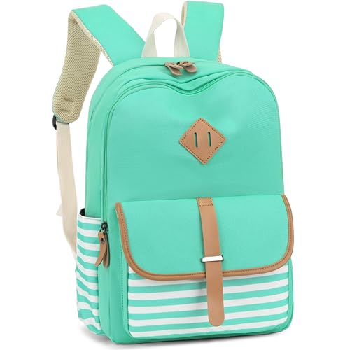 Leaper Stripe Canvas Backpack Large Laptop Bag Travel Shoulder Bag bag Daypack Water Blue - Image 2