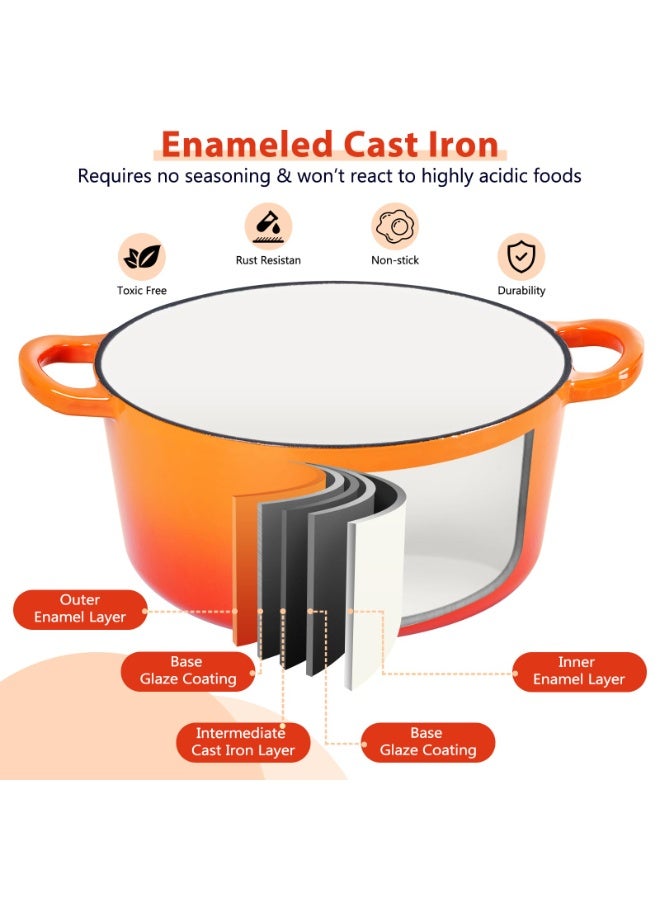 YelaJoy 6 Quart Dutch Oven, Enameled Cast Iron Dutch Oven Pot with Lid, Nonstick Round Cookware for Braising/Stews/Roasting/Bread Baking/Cooking, Heavy Duty, Induction & Oven Safe - Orange - Image 3