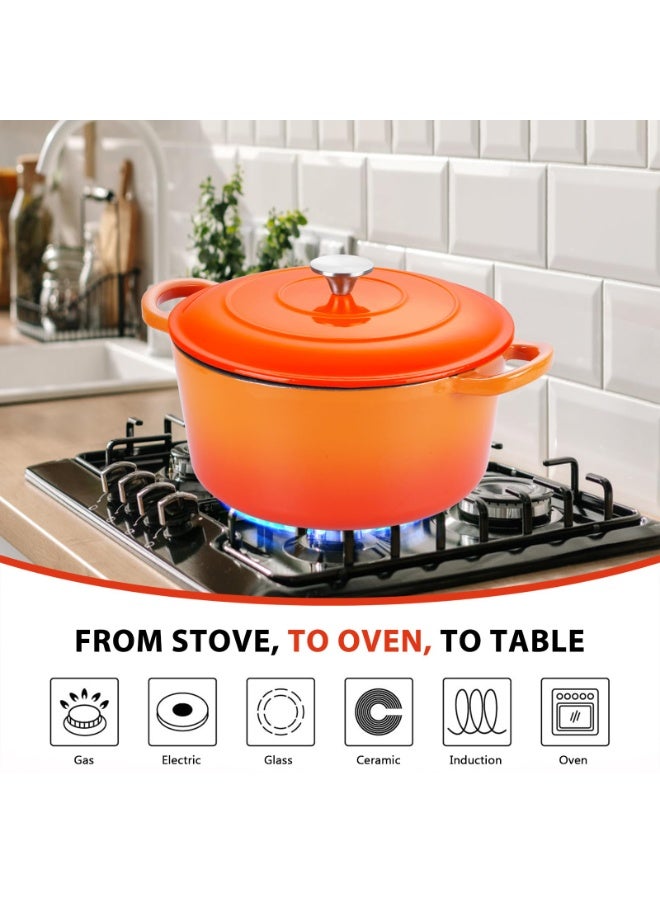YelaJoy 6 Quart Dutch Oven, Enameled Cast Iron Dutch Oven Pot with Lid, Nonstick Round Cookware for Braising/Stews/Roasting/Bread Baking/Cooking, Heavy Duty, Induction & Oven Safe - Orange - Image 5