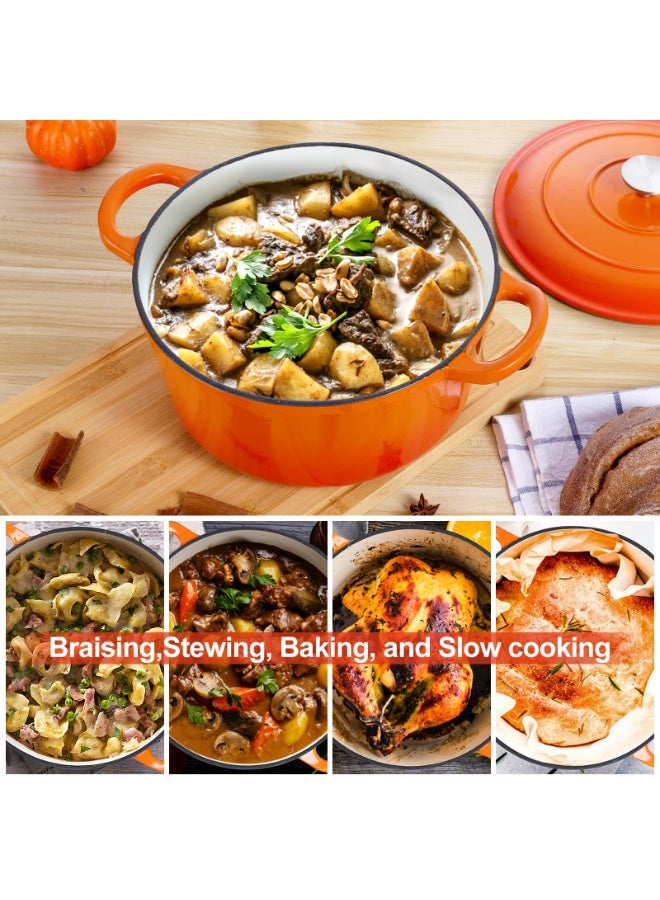 YelaJoy 6 Quart Dutch Oven, Enameled Cast Iron Dutch Oven Pot with Lid, Nonstick Round Cookware for Braising/Stews/Roasting/Bread Baking/Cooking, Heavy Duty, Induction & Oven Safe - Orange - Image 4