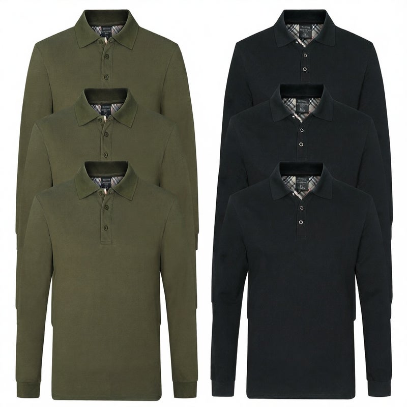 Men's Long Sleeve Cotton Polo Shirt with Embroidery Detail