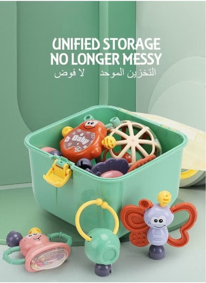 bbet Rattle Toys,  11pcs Baby Rattle Toys with Storage Box,Teether Baby Toys for Infant,Baby Toys 3 6 Months For Kid, Infant Teething Toy Gift for Baby Girl خشخيشة اطفال  العاب اطفال رضع  Grab and Spin Rattles Sensory Toy Set, Food Grade Silicone Material  - Image 3