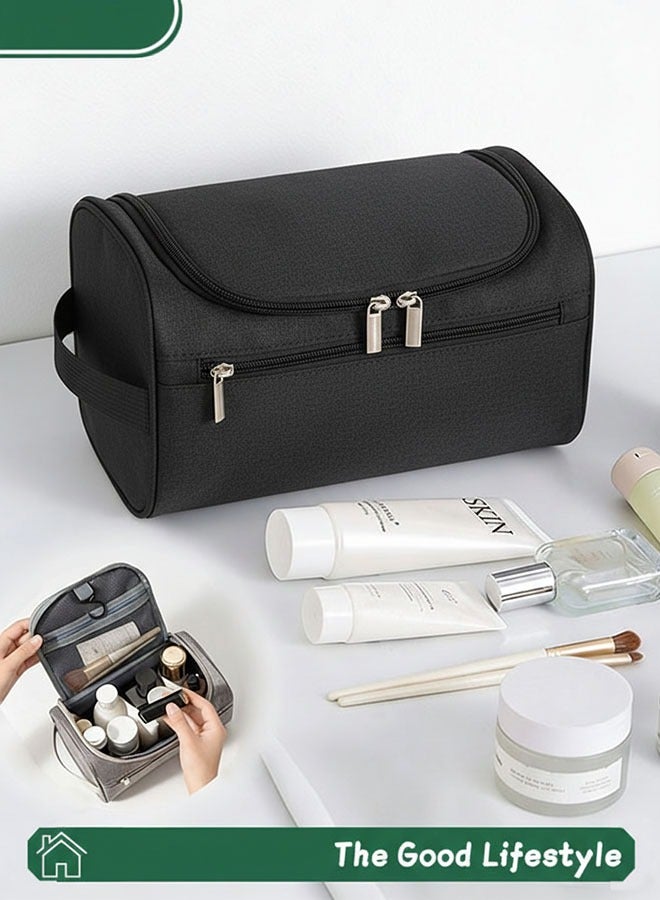 حقيبة مستحضرات تجميل، حقيبة مكياج، حقيبة مستحضرات تجميل معلقة، حقيبة مكياج محمولة، حقيبة مستحضرات تجميل للسفر، حقيبة تخزين محمولة مقاومة للغبار، حقيبة أدوات الزينة، ملحقات بسحاب، مقاومة للماء ومقاومة للاهتراء، سعة كبيرة، هدية ضرورية للسفر (أسود) - Image 1