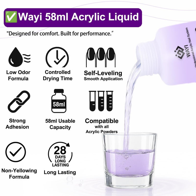 WAYI 9Pcs Acrylic Nail Kit - 4Pcs Acrylic Powder (Pink, White, Clear, Nude) and Professional Acrylic Liquid Monomer set with Acrylic Nail Brush Nail Forms Glass Cup for Beginner kit - Image 3