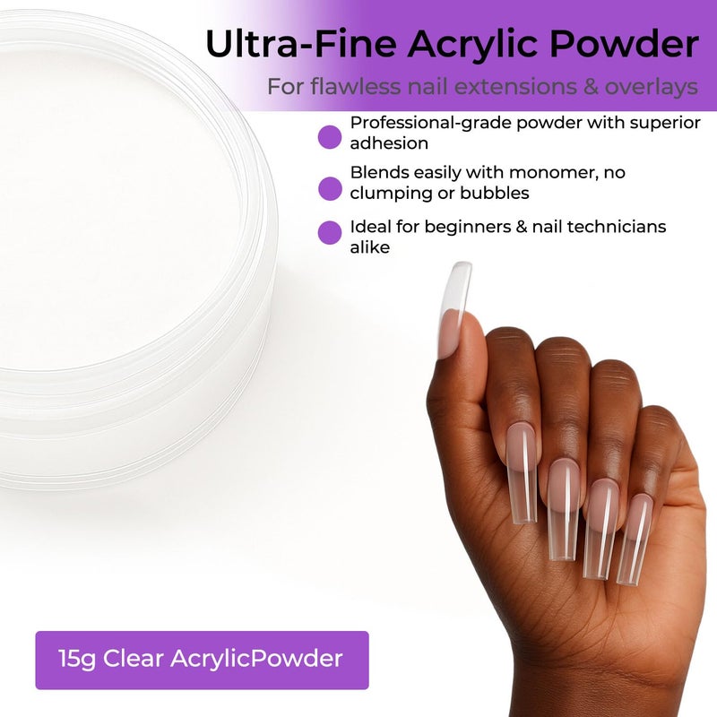 WAYI 9Pcs Acrylic Nail Kit - 4Pcs Acrylic Powder (Pink, White, Clear, Nude) and Professional Acrylic Liquid Monomer set with Acrylic Nail Brush Nail Forms Glass Cup for Beginner kit - Image 5