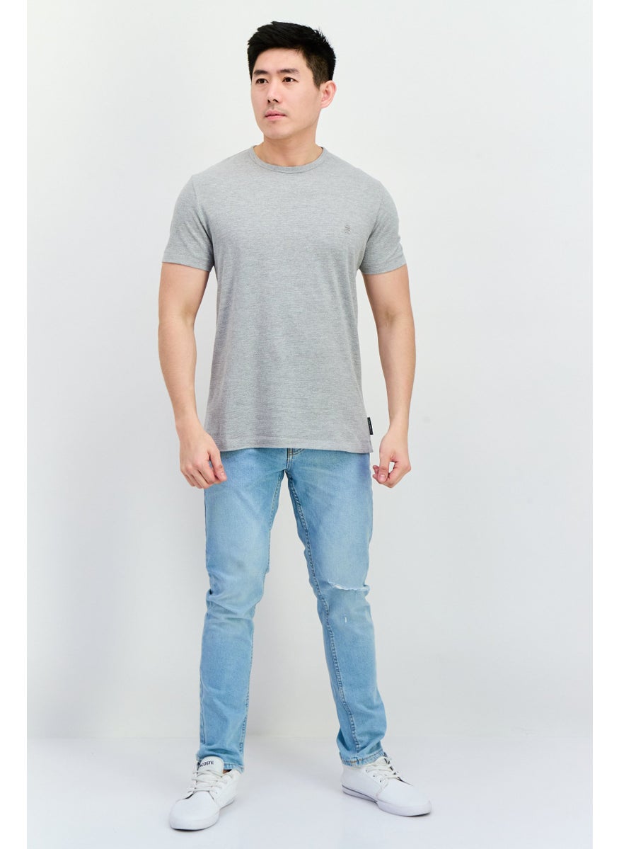 French Connection Men Crew Neck Short Sleeve Brand Logo T Shirt, Light Grey  - Image 4