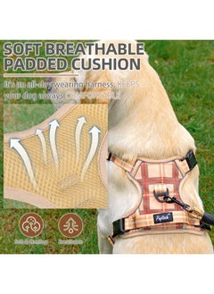 PUPTECK PUPTECK No Pull Dog Harness and Leash Set with Handle Reflective Adjustable Padded Vest Escape Proof for Small Medium Large Dogs Walking Training Hiking, Plaid Beige M  - Image 3
