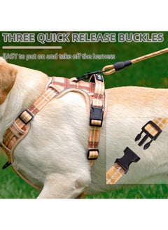 PUPTECK PUPTECK No Pull Dog Harness and Leash Set with Handle Reflective Adjustable Padded Vest Escape Proof for Small Medium Large Dogs Walking Training Hiking, Plaid Beige M  - Image 4