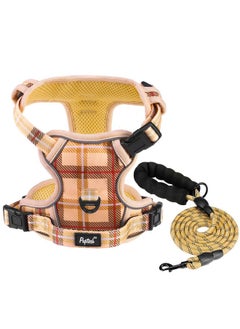 PUPTECK PUPTECK No Pull Dog Harness and Leash Set with Handle Reflective Adjustable Padded Vest Escape Proof for Small Medium Large Dogs Walking Training Hiking, Plaid Beige M  - Image 1