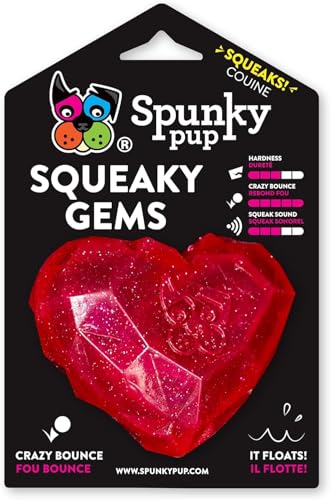 Spunky pup Squeaky Gems Heart Dog Toy Fun Squeak Crazy Bounce Gem Cut Shape that Floats NonToxic Rubber Dishwasher Safe Perfect Toys for Small to Medium Breeds - Image 1
