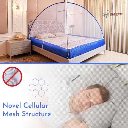 Onlinetree Mosquito net for King Size Bed | Mosquito net Double Bed | Bed Queen Size Foldable Machardani | Polyester 30GSM Strong Net | PVC Coated Corrosion Resistant Steel Wire - Blue - Image 5