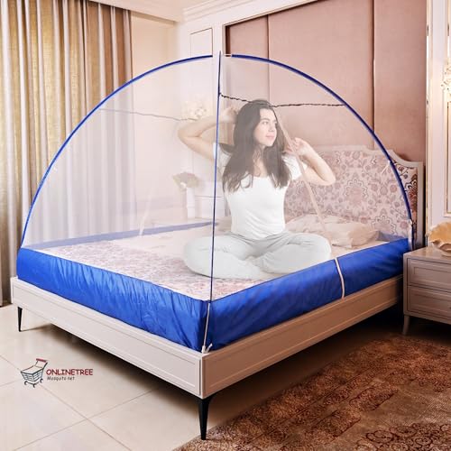 Onlinetree Mosquito net for King Size Bed | Mosquito net Double Bed | Bed Queen Size Foldable Machardani | Polyester 30GSM Strong Net | PVC Coated Corrosion Resistant Steel Wire - Blue - Image 2